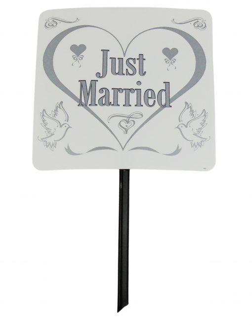 "Just Married"-Schild auf Stab zum Stecken