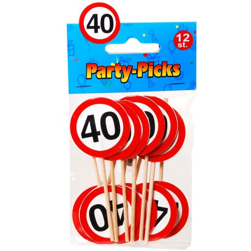 Party-Picks in Verkehrszeichen-Design auf Holzstab mit der Zahl 40
