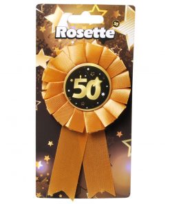 Ansteck-Rosette mit der Zahl 50 in schwarz/gold