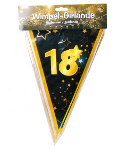 Wimbel-Girlande zum 18. Geburtstag in schwarz/gold