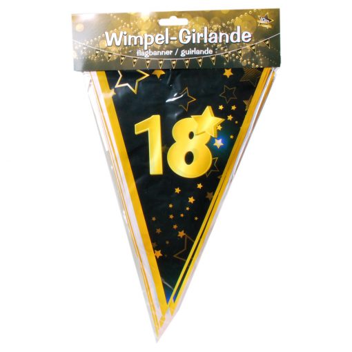 Wimbel-Girlande zum 18. Geburtstag in schwarz/gold