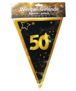 Wimbel-Girlande zum 50. Geburtstag in schwarz/gold