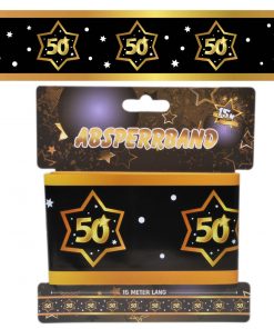 Absperrband zum 50. Geburtstag in schwarz/gold mit Sternen