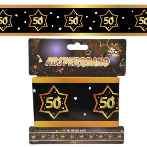 Absperrband zum 50. Geburtstag in schwarz/gold mit Sternen