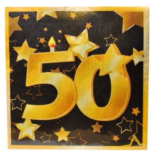 Servietten in schwarz und gold zum 50. Geburtstag