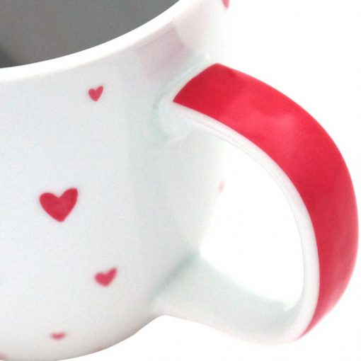 Weiß rote Tasse "Du & Ich" mit roten Streifen auf dem Henkel