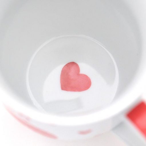 Weiß rote Tasse "Du & Ich" mit rotem Herz auf dem Tassenboden