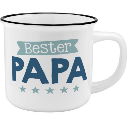 Sheepworldbecher in weiß mit Spruch "Bester Papa" und 5 Sternen darunter
