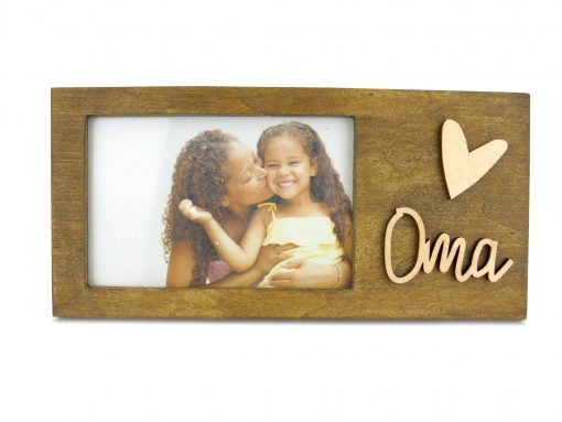 Brauner Fotorahmen mit Applikationen "Oma und Herz"