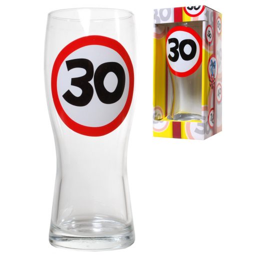Bierglas zum 30. Geburtstag mit Verkehrsschild-Aufdruck