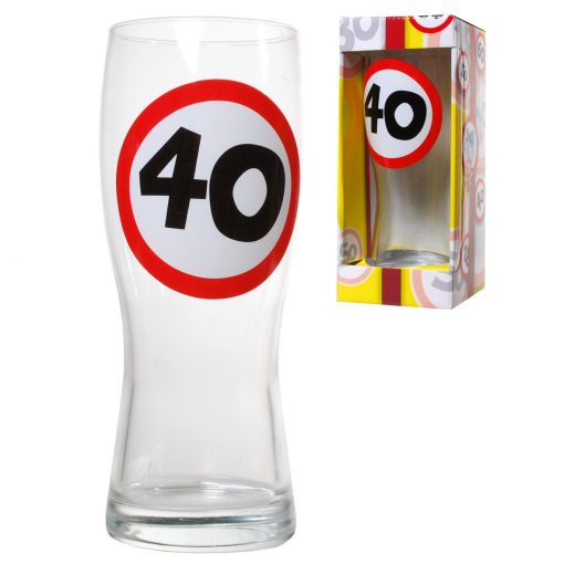 Bierglas zum 40. Geburtstag mit Verkehrsschild-Aufdruck