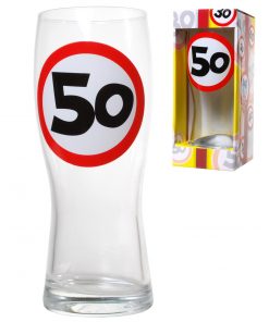 Bierglas zum 50. Geburtstag mit Verkehrsschild-Aufdruck