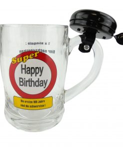 Bierseidel mit Klingel "Happy Birthday"