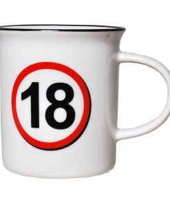Tasse in weiß mit Verkehrsschild "18"