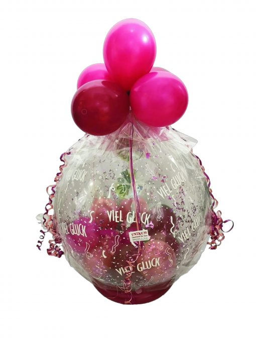 Geschenkballon pink, bourdeaux verpackt in Folie