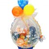Geschenkballon in blau, gelb und orange verpackt in Folie zum 30. Geburtstag