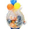 Geschenkballon in blau, gelb und orange verpackt in Folie zum 50. Geburtstag