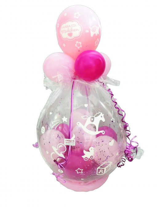 Geschenkballon in rosa und pink zur Geburt eines Mädchen