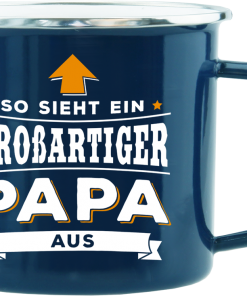 Blauer Emaille-Becher "Papa"