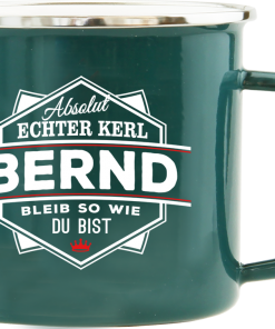 Dunkelgrüner Emaille-Becher "Bernd"