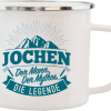 Weißer Emaille-Becher "Jochen"