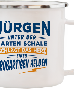 Weißer Emaille-Becher "Jürgen"