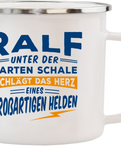 Weißer Emaille-Becher "Ralf"