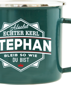 Dunkelgrüner Emaille-Becher "Stephan"