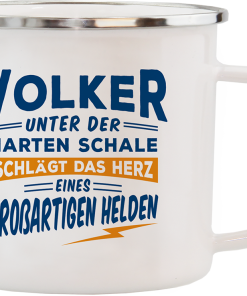 Weißer Emaille-Becher "Volker"