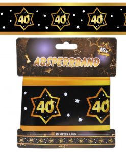 Absperrband zum 40. Geburtstag in schwarz/gold mit Sternen