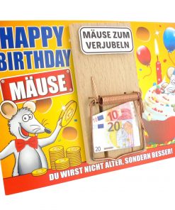Glückwunschkarte mit Mausefalle "Happy Birthday"