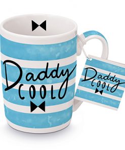 Henkelbecher in hellblau und weiß mit Schriftzug "Daddy Cool"