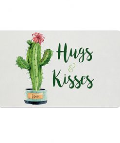 Brettchen in weiß mit Kaktus-Motiv und Schriftzug "Hugs & Kisses"