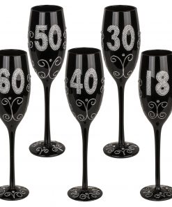 Sektglas in schwarz zum Geburtstag - 18, 30, 40, 50 und 60