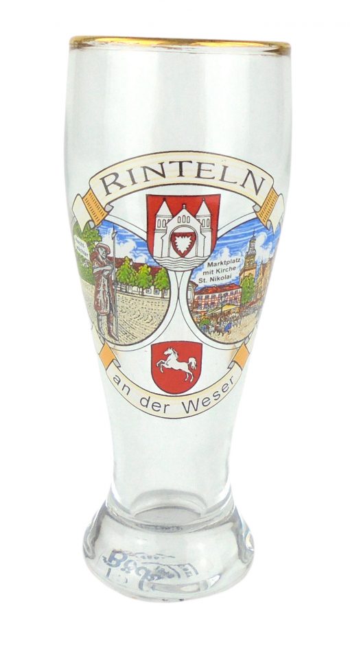 Miniatur Weizenbierglas mit Goldrand "Rinteln an der Weser"