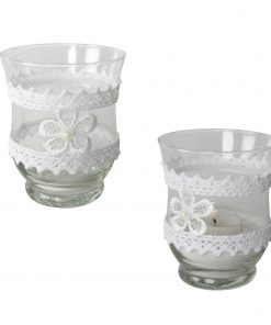 Teelichtglas mit Blumenbordüre
