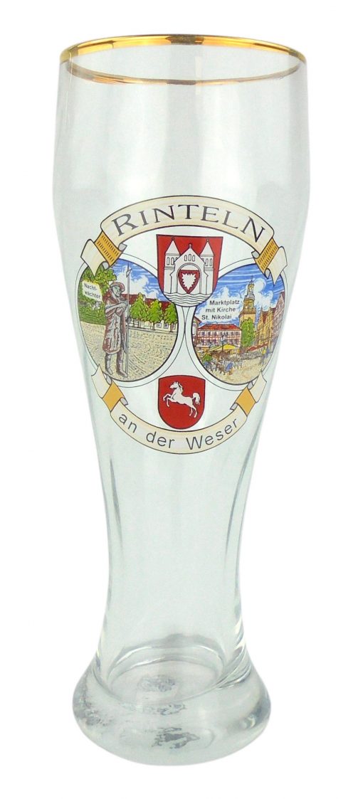 Weizenbierglas "Rinteln and der Weser" mit Goldrand