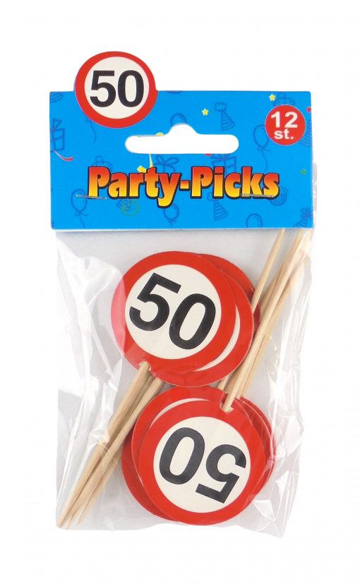 Party-Picks zum 50. Geburtstag "Verkehrsschild", 12-teilig