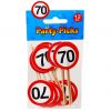 Party-Picks in Verkehrszeichen-Design auf Holzstab mit der Zahl 70