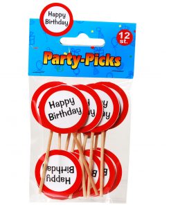 Party-Picks in Verkehrszeichen-Design auf Holzstab mit der Aufschrift Happy Birthday