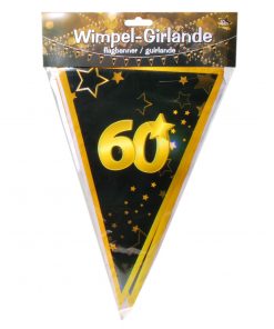 Wimpel-Girlande zum 60. Geburtstag in schwarz/gold