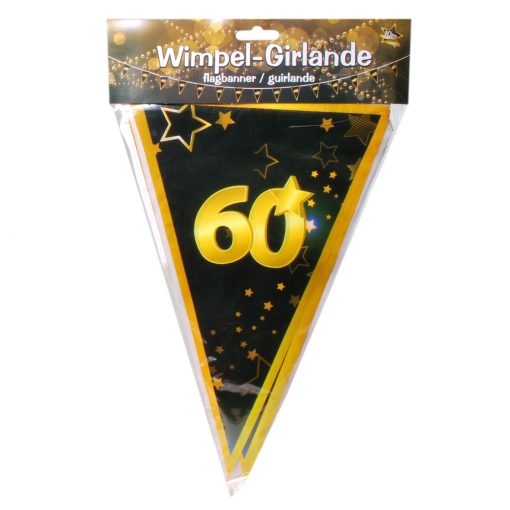 Wimpel-Girlande zum 60. Geburtstag in schwarz/gold