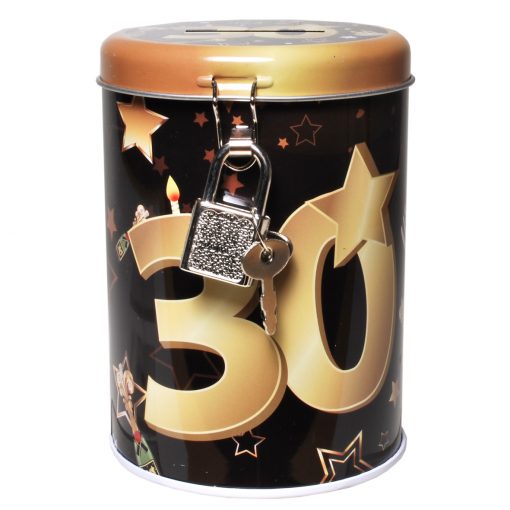 Metall-Spardose mit Schloss zum 30. Geburtstag
