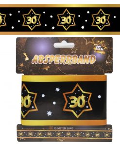 Absperrband zum 30. Geburtstag in schwarz/gold mit Sternen