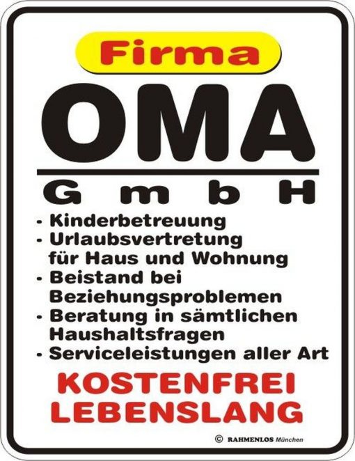 Rahmenlos Blechschild - Oma GmbH