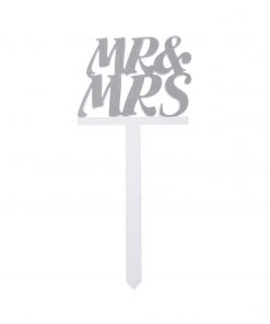 Blumenstecker "Mr. & Mrs." aus Holz, silber und weiß lackiert