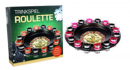 Trinkspiel "Roulette", ca. 29 cm, mit 8 roten & 8 schwarzen Gläsern