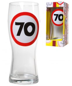 Bierglas zum 70. Geburtstag mit Verkehrsschild-Aufdruck