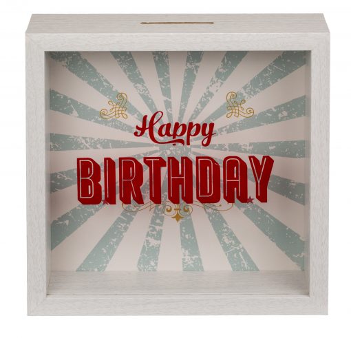 Spardose "Happy Birthday" mit Glasfront
