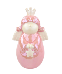 Porzellan-Figur "Engel mit Stern" rosa/weiß